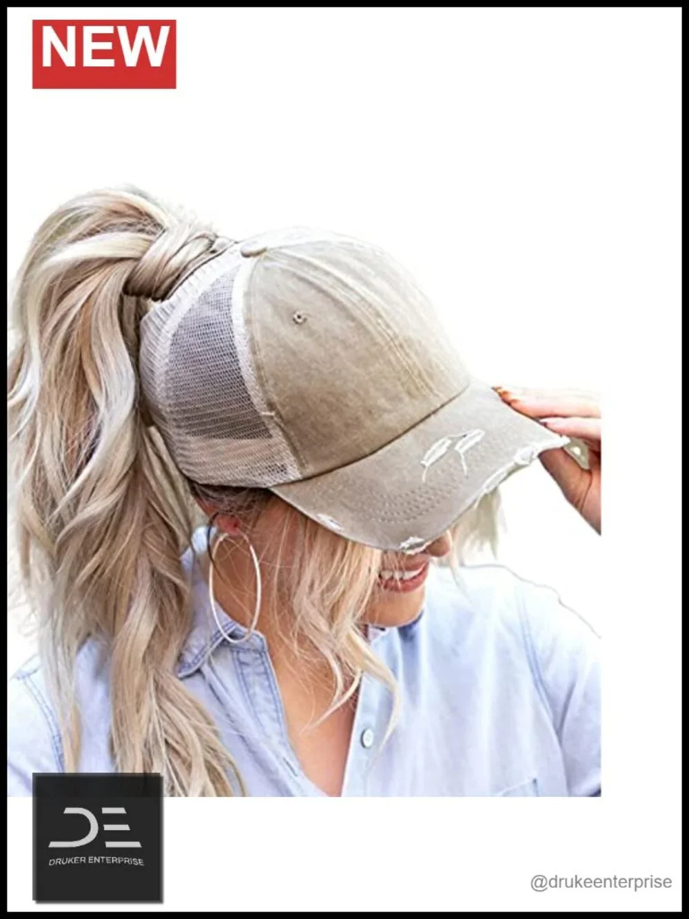 Distressed Baseball Cap with Ponytail Openings High Messy Bun Hats Washed